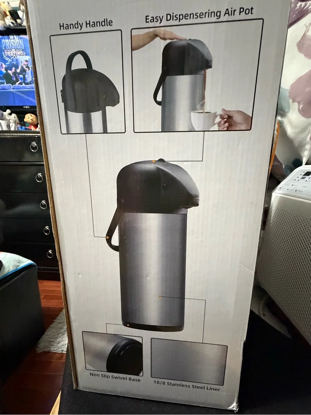 Stainless Steel Air Pot Coffee Carafe - Black and Silver